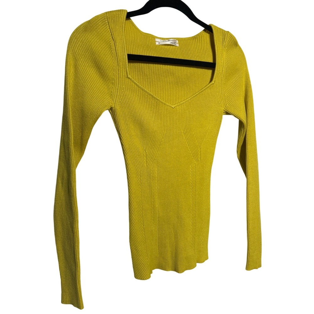 Anthropologie Ribbed Sweetheart Sweater Yellow Size XS Retail: $98 EUC